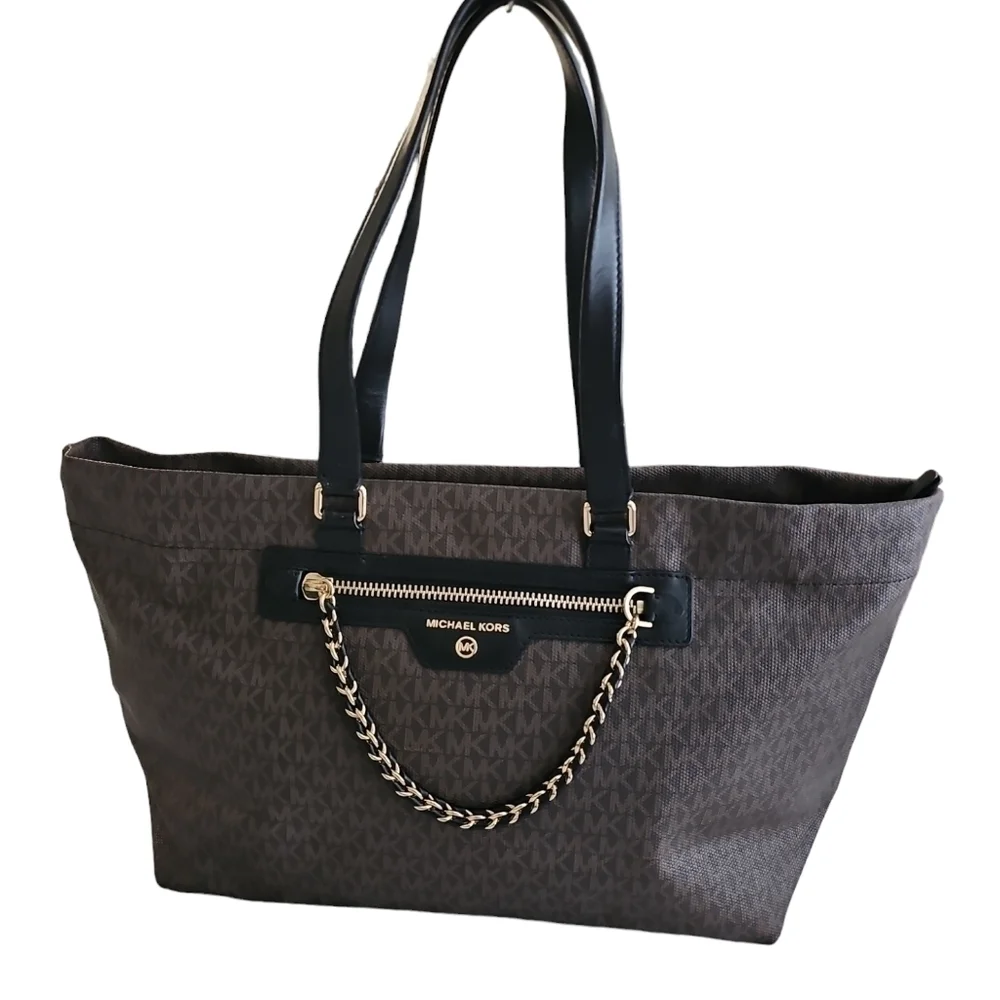 NWOT Michael Kors All-Over Logo-Printed Large Tote Bag Brown/Black